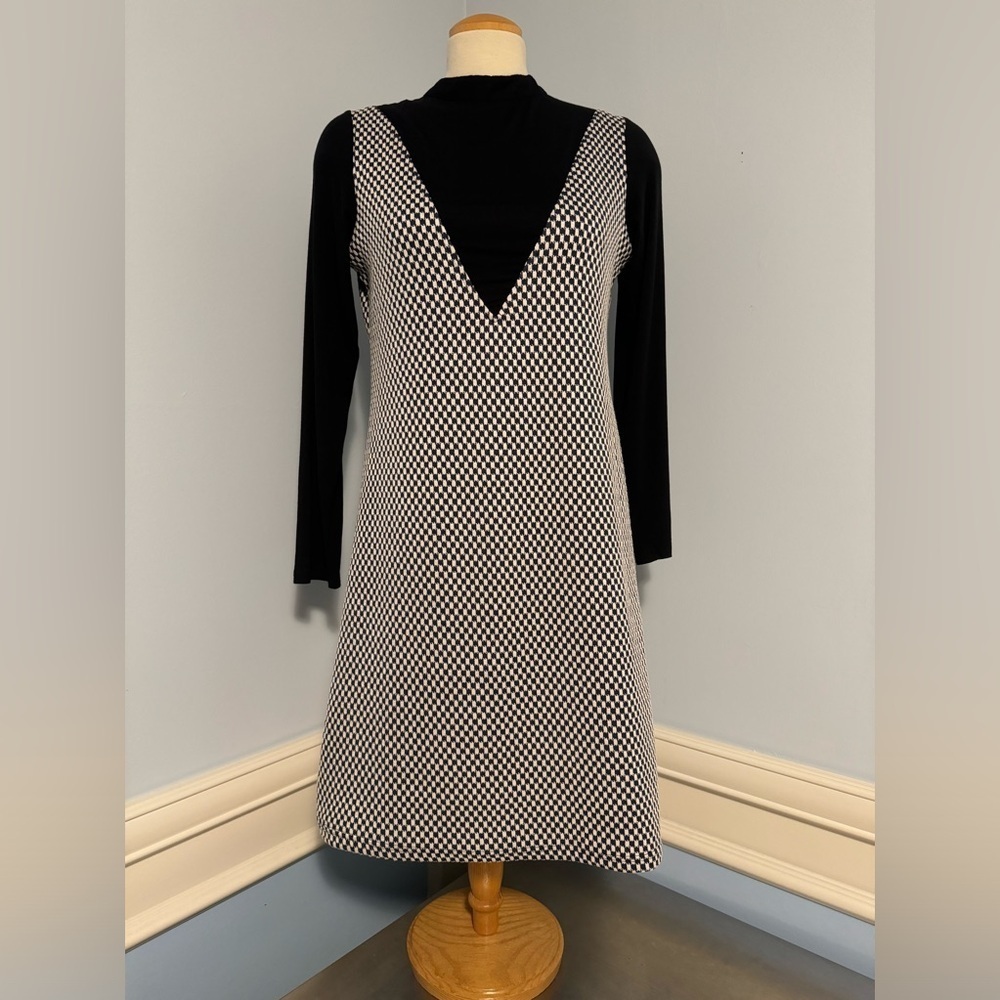 Checkered knit tunic midi dress